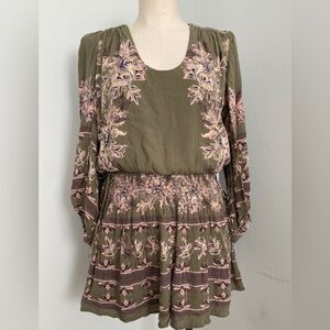 Free People Women's Green Pink
Boho Floral Long Sleeve Mini Dress
Size Medium
